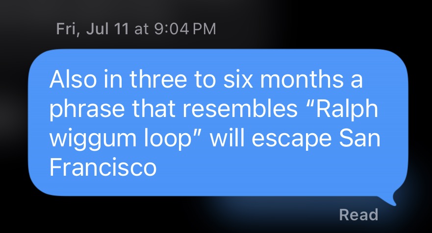 Text message about Ralph meetup